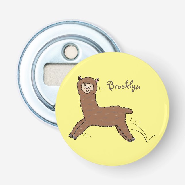 Cute happy brown alpaca cartoon bottle opener (Front)