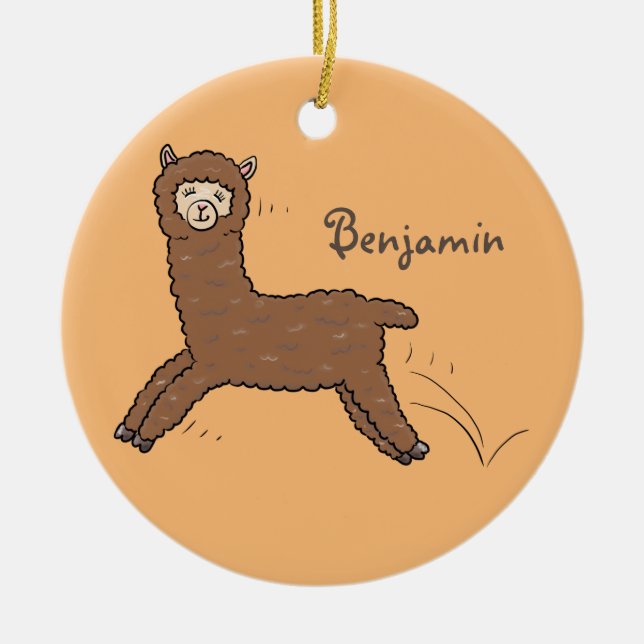 Cute happy brown alpaca cartoon ceramic tree decoration (Front)