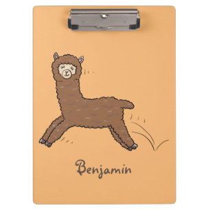 Cute happy brown alpaca cartoon clipboard