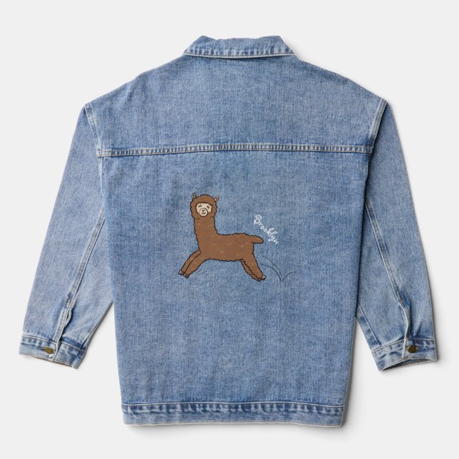 Cute happy brown alpaca cartoon denim jacket (Back)