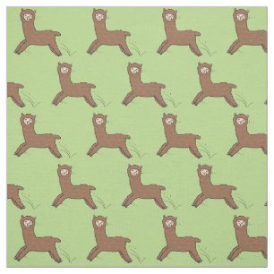 Cute happy brown alpaca cartoon fabric