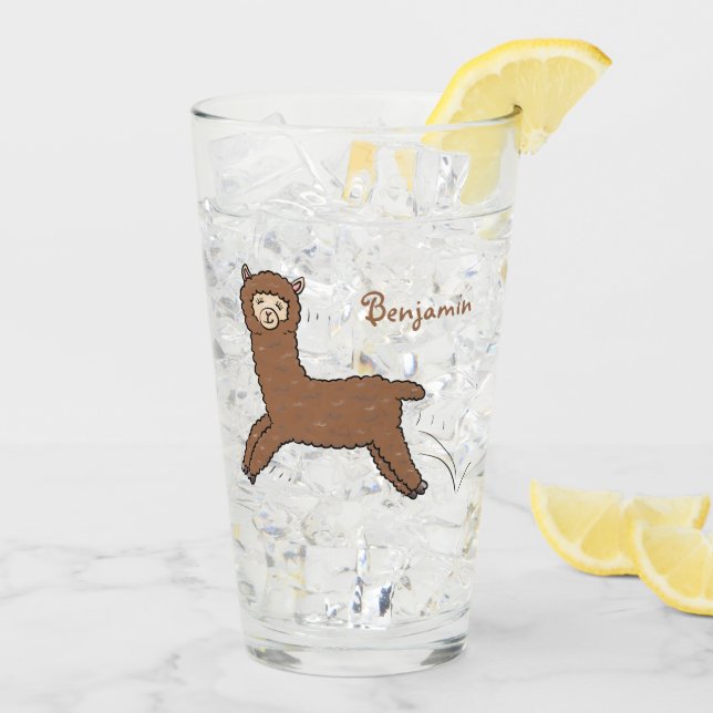 Cute happy brown alpaca cartoon glass (Back Ice)