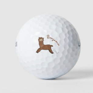 Cute happy brown alpaca cartoon golf balls