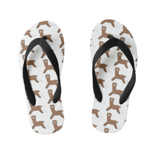 Cute happy brown alpaca cartoon kid's flip flops