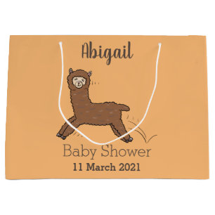 Cute happy brown alpaca cartoon large gift bag