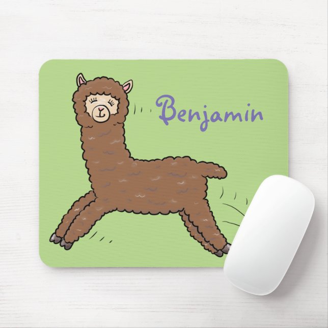Cute happy brown alpaca cartoon mouse mat (With Mouse)