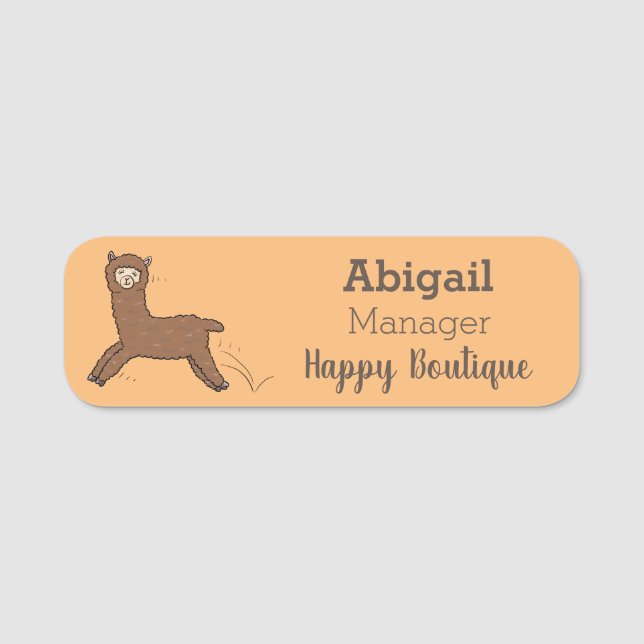 Cute happy brown alpaca cartoon name tag (Front)