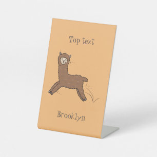 Cute happy brown alpaca cartoon pedestal sign