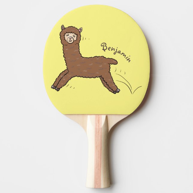 Cute happy brown alpaca cartoon ping pong paddle (Front)