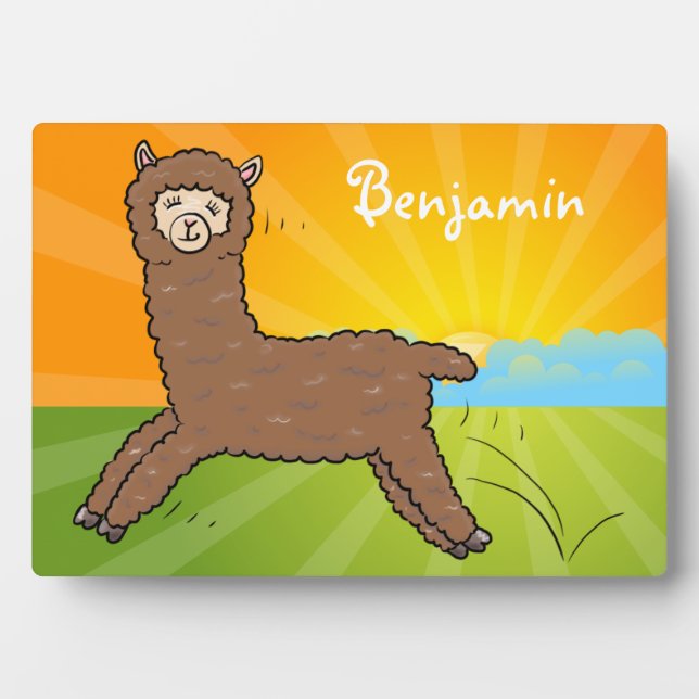 Cute happy brown alpaca cartoon plaque (Front)