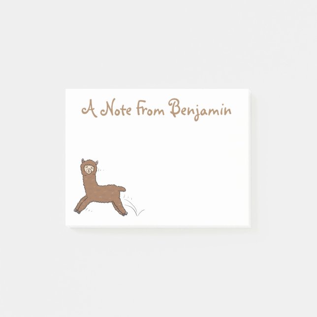 Cute happy brown alpaca cartoon post-it notes (Front)