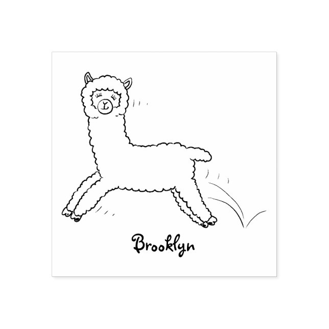 Cute happy brown alpaca cartoon rubber stamp (Imprint)