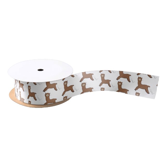 Cute happy brown alpaca cartoon satin ribbon (Spool)