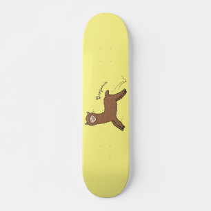 Cute happy brown alpaca cartoon skateboard