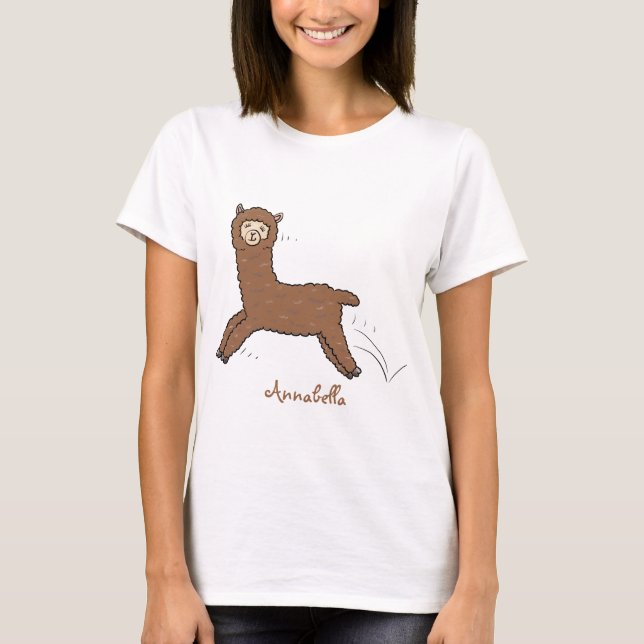 Cute happy brown alpaca cartoon T-Shirt (Front)