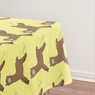 Cute happy brown alpaca cartoon tablecloth