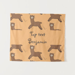 Cute happy brown alpaca cartoon tapestry