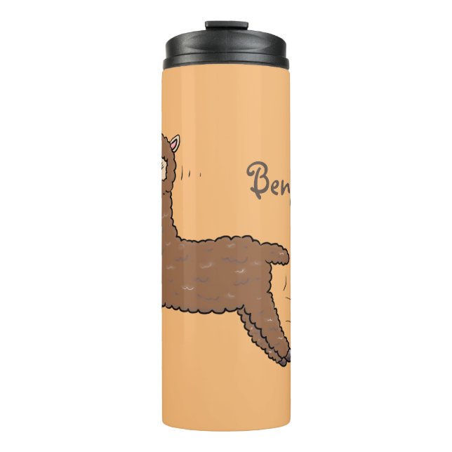 Cute happy brown alpaca cartoon thermal tumbler (Front)