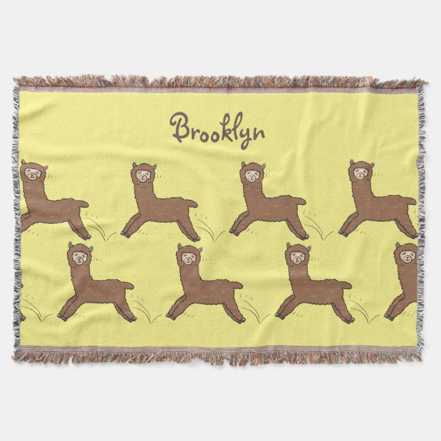 Cute happy brown alpaca cartoon throw blanket (Front)