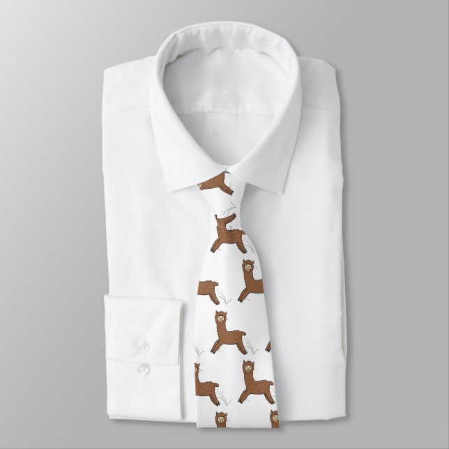 Cute happy brown alpaca cartoon tie (Tied)