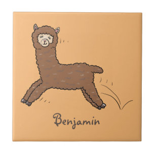 Cute happy brown alpaca cartoon tile