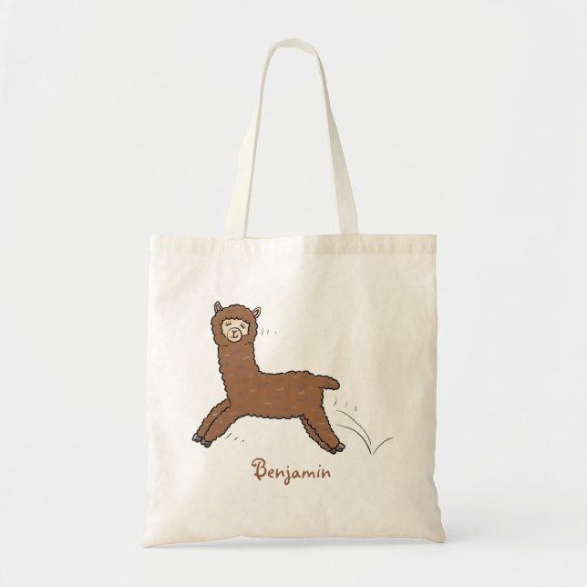Cute happy brown alpaca cartoon tote bag (Front)