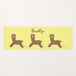 Cute happy brown alpaca cartoon yoga mat