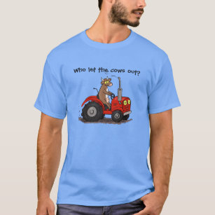 Cute happy brown cow driving tractor cartoon T-Shirt