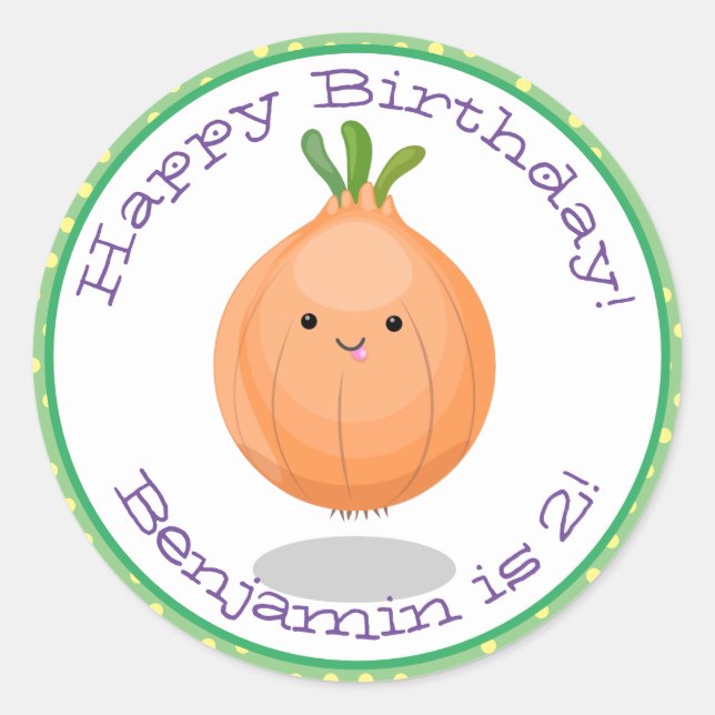 Cute happy brown onion cartoon illustration classic round sticker (Front)