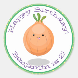 Cute happy brown onion cartoon illustration classic round sticker