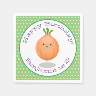 Cute happy brown onion cartoon illustration napkin