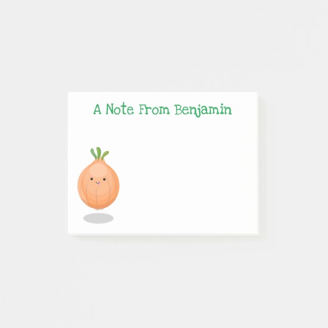 Cute  happy brown onion cartoon illustration post-it notes (Front)