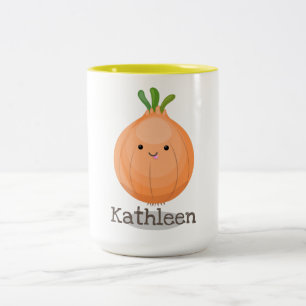Cute happy brown onion cartoon illustration Two-Tone coffee mug