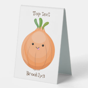 Cute happy brown onion green cartoon illustration