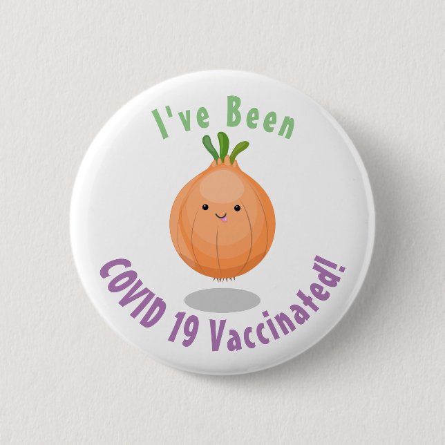 Cute happy brown onion green cartoon illustration 6 cm round badge (Front)