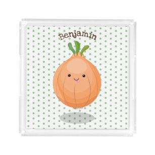 Cute happy brown onion green cartoon illustration acrylic tray