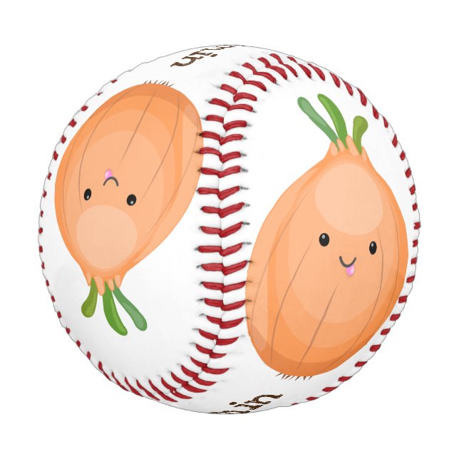 Cute happy brown onion green cartoon illustration baseball (Angled)