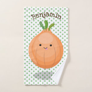 Cute happy brown onion green cartoon illustration bath towel set
