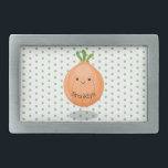 Cute happy brown onion green cartoon illustration belt buckle<br><div class="desc">This cute design features our happy jumping brown onion in cartoon illustration style,  and  brings some summer vegetable fun to you.</div>