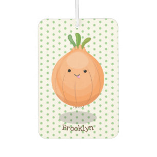 Cute happy brown onion green cartoon illustration car air freshener