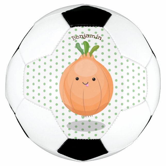 Cute happy brown onion green cartoon illustration football (Front)