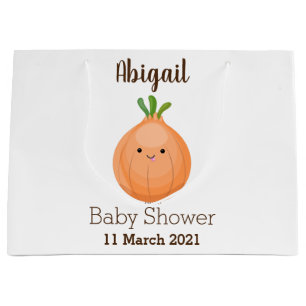 Cute happy brown onion green cartoon illustration large gift bag