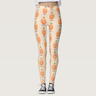 Cute happy brown onion green cartoon illustration leggings