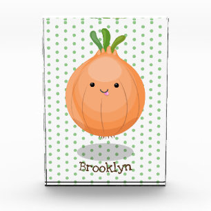 Cute happy brown onion green cartoon illustration photo block