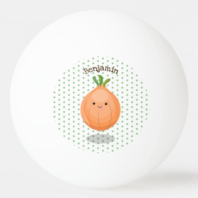 Cute happy brown onion green cartoon illustration ping pong ball (Front)