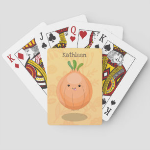 Cute happy brown onion green cartoon illustration playing cards