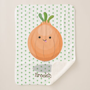 Cute happy brown onion green cartoon illustration sherpa blanket