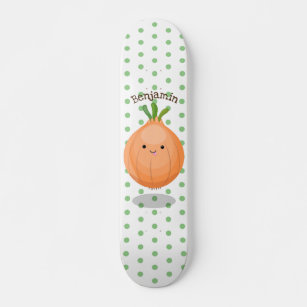 Cute happy brown onion green cartoon illustration skateboard