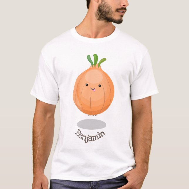 Cute happy brown onion green cartoon illustration T-Shirt (Front)