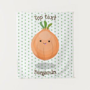 Cute happy brown onion green cartoon illustration  tapestry